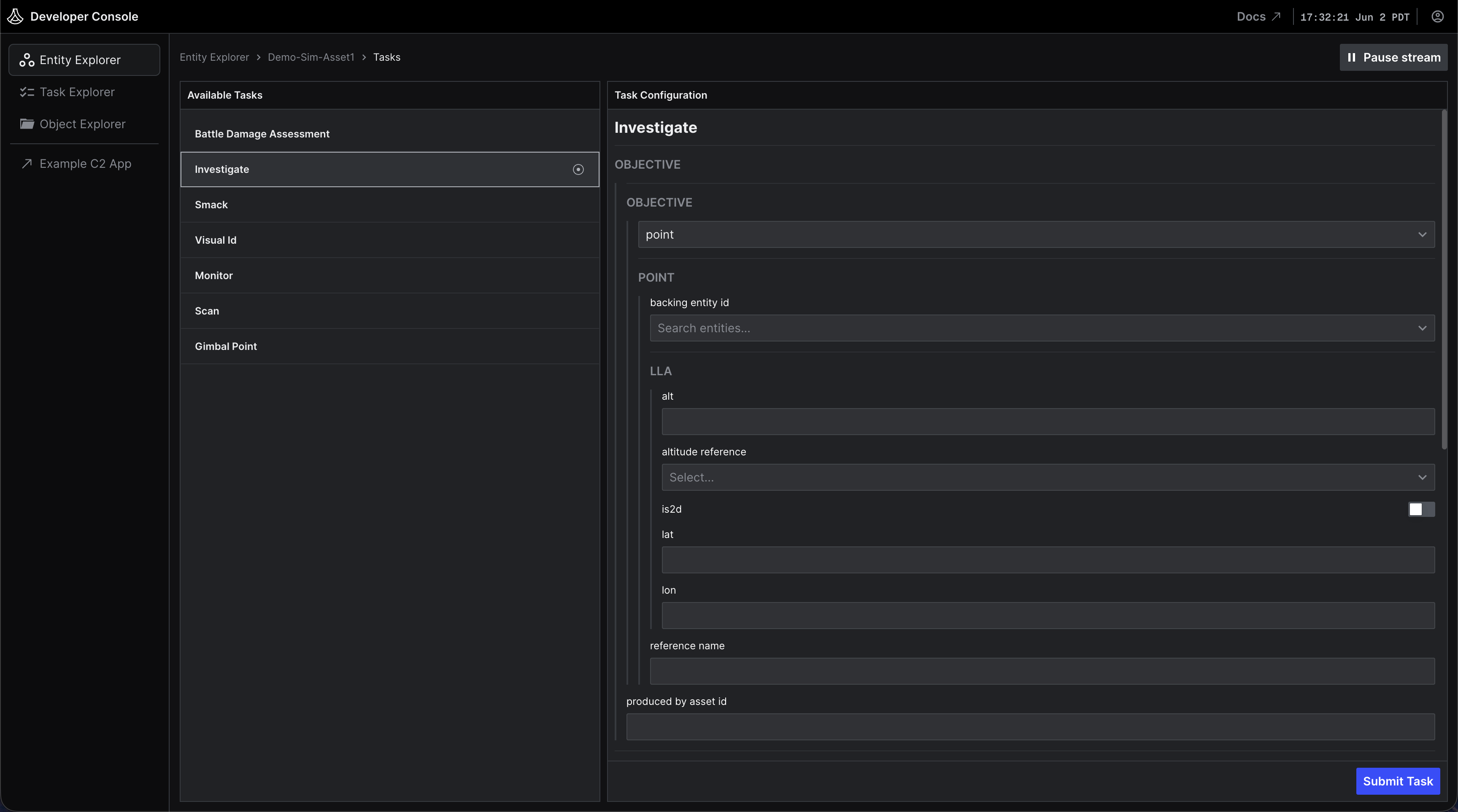 Shows the task configuration form in the Lattice Developer Console.