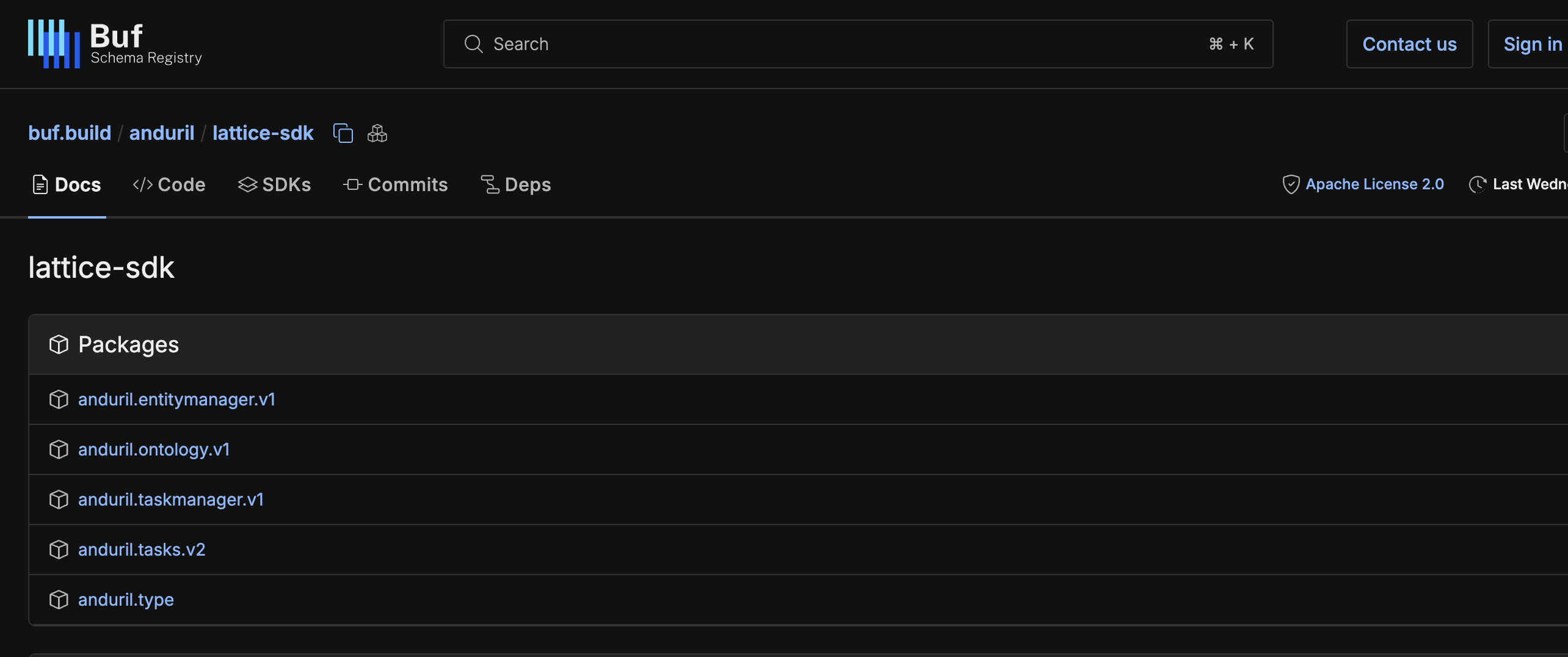 Shows the Buf schema registry.