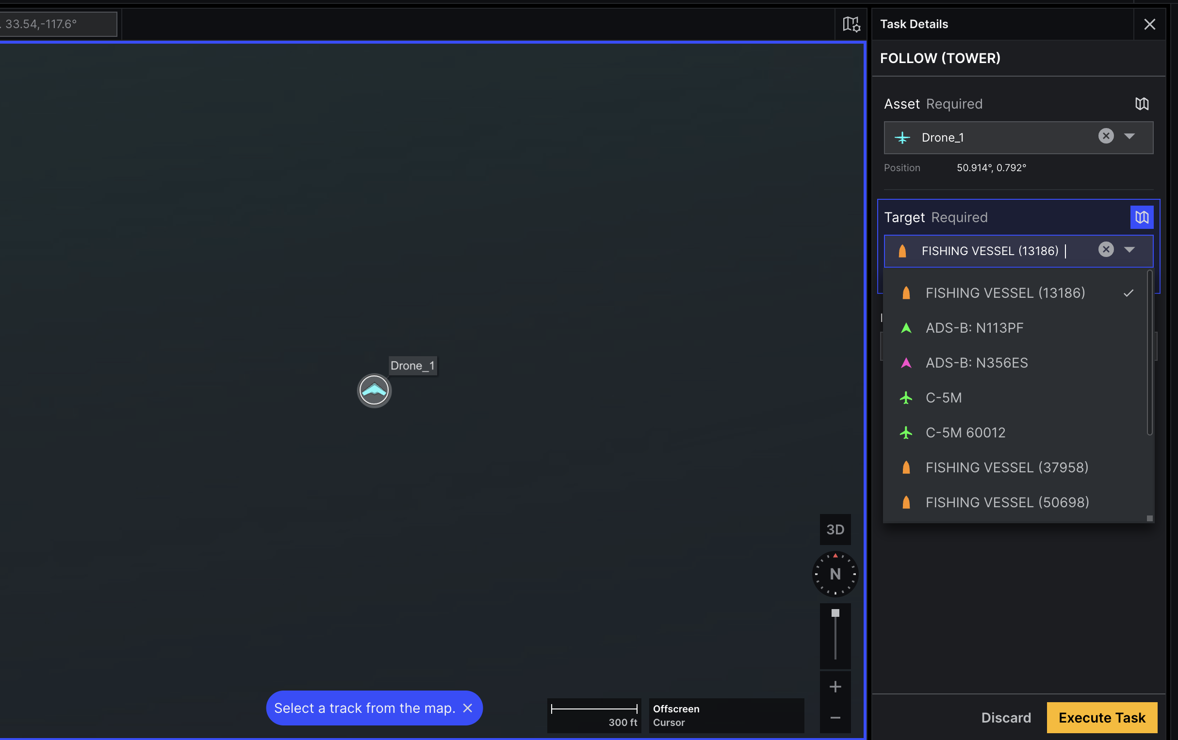 Shows the drop down menu where you can see available targets for the task.